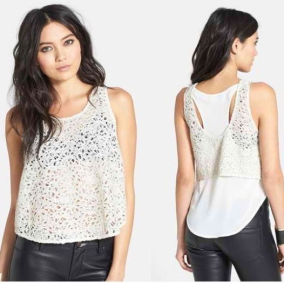 Astr Tops - ASTR Revolve Lace Layered Sequin Tank